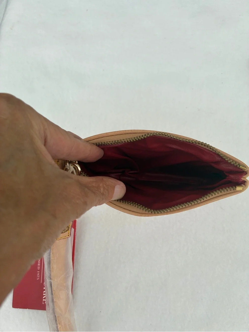 Dooney & Bourke Pink and Tan Polka Dot Zip Pouch Wristlet - Picture 4 of 5